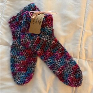 Handmade Multicolor Crochet Women's Cozy Socks - Pink & Blue Blend